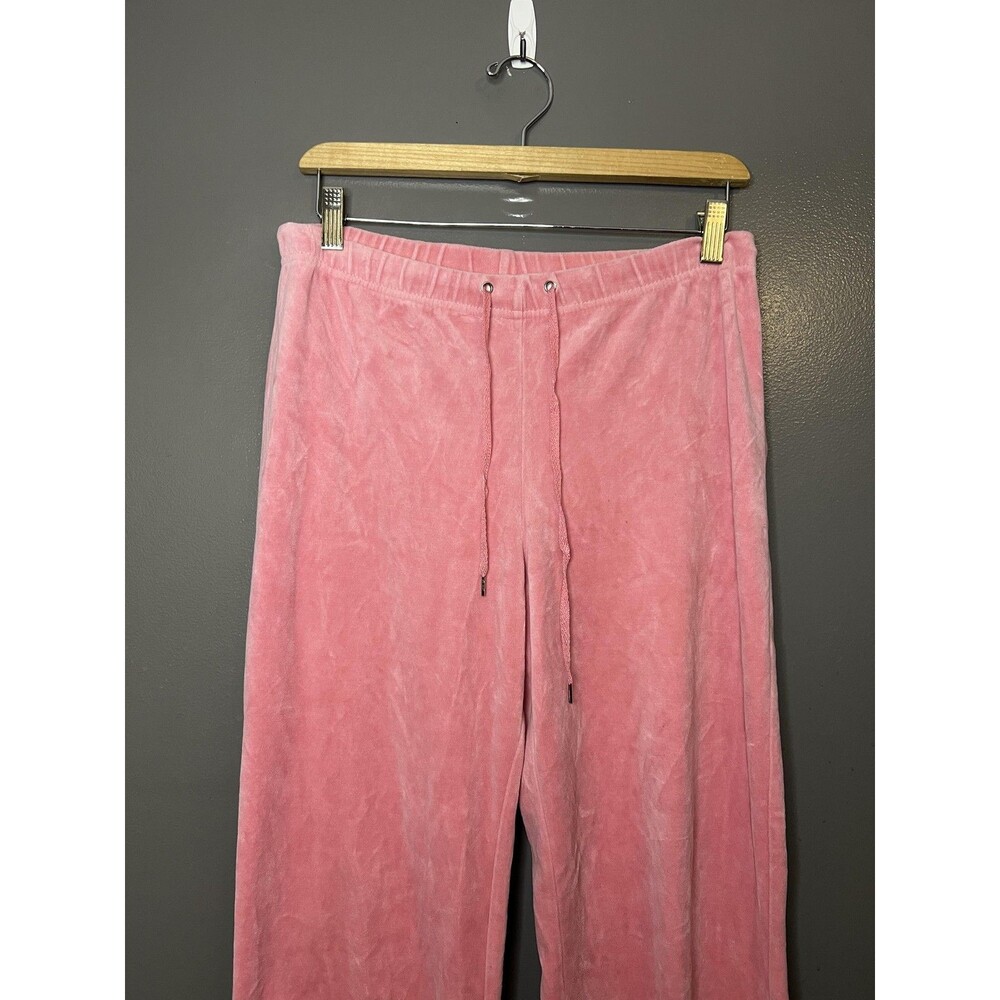 GW Sport Pants Womens Medium Pink Velour Lounge Wide Leg Drawstring Casual